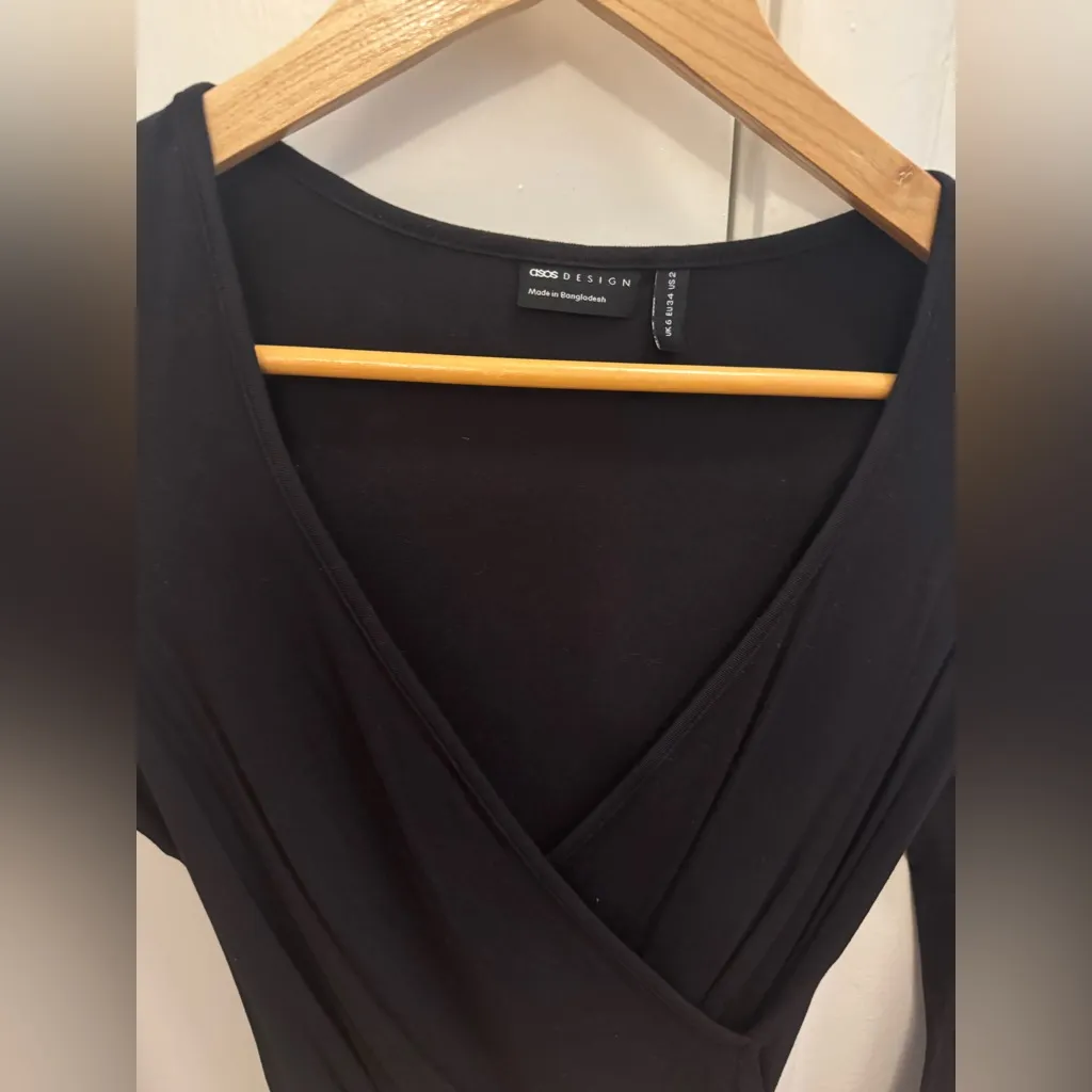 ASOS DESIGN long sleeve wrap top in black - Image 3
