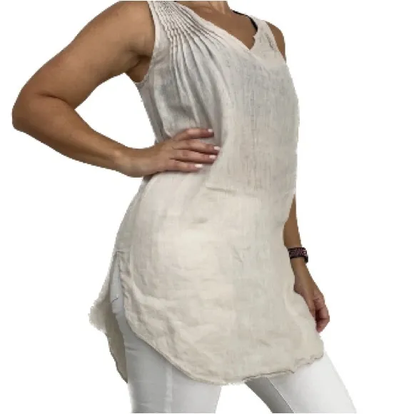 Calypso St. Barth Linen Sleeveless Cream Tunic Top - Image 19
