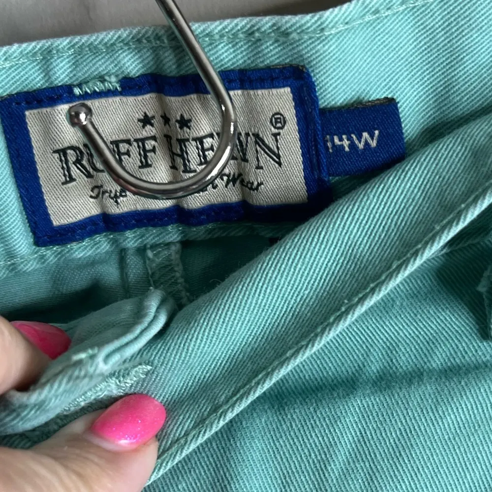 Vintage Ruff Hewn aqua shorts pleated front 14W - Image 6