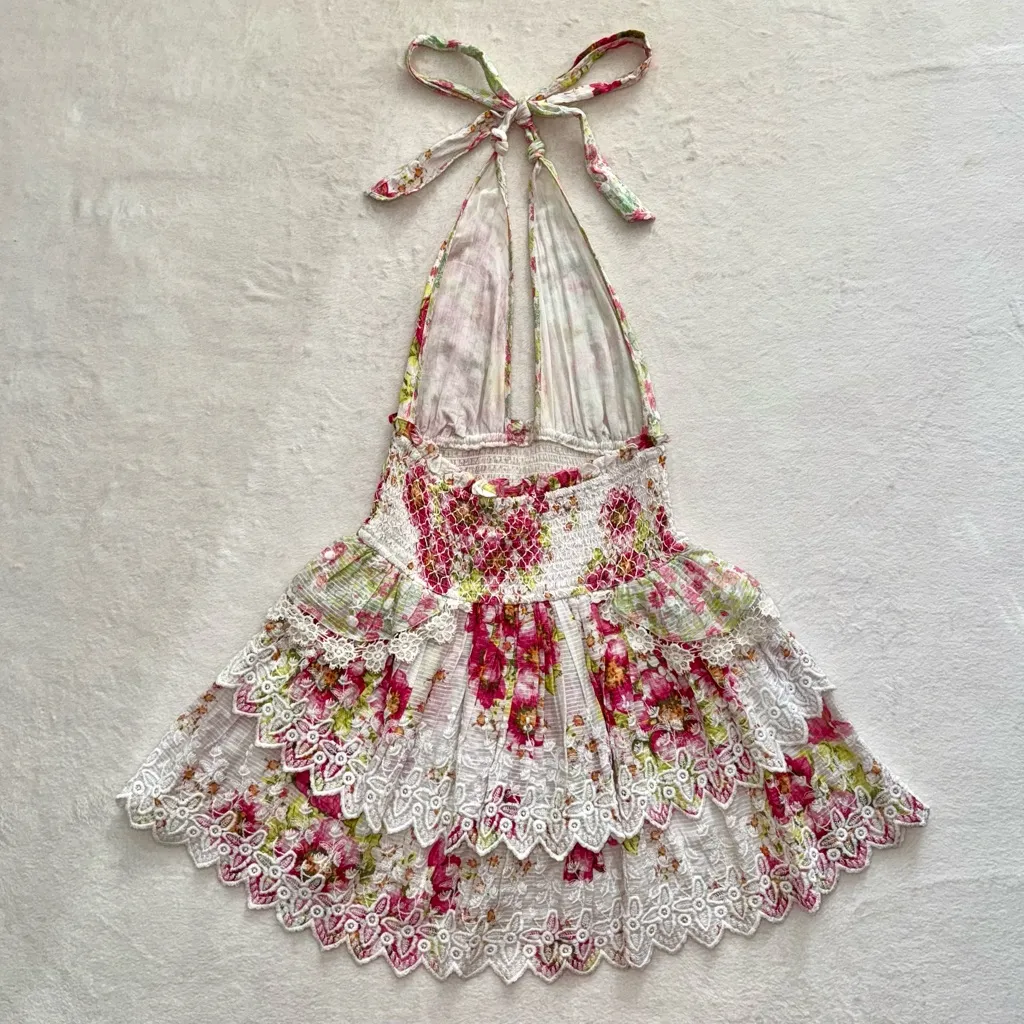 LoveShackFancy Deanna Pink Floral Halter Mini Dress size Small - Image 8