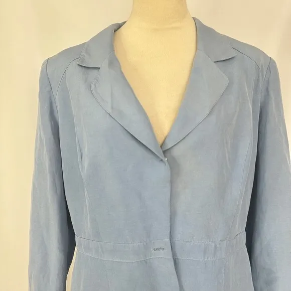 Donna Morgan Silk Linen Blend Blazer Snap Front Career Jacket Blue Womens 14 - Image 2