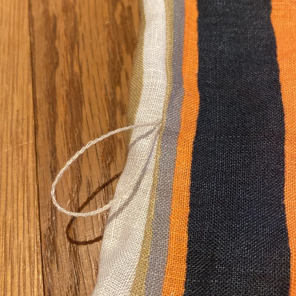 Lafayette 148 New York Linen Blouse Shirt Button Up Stripe Red Orange Cream M Size M - Image 11