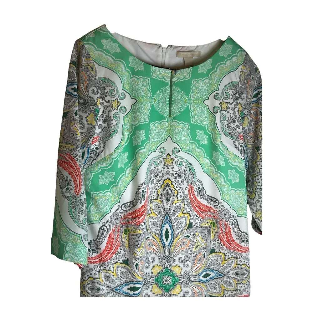Banana Republic‎ Dress Size 4 Boho Paisley Shift Sheath Green 3/4 Sleeve Lined - Image 4