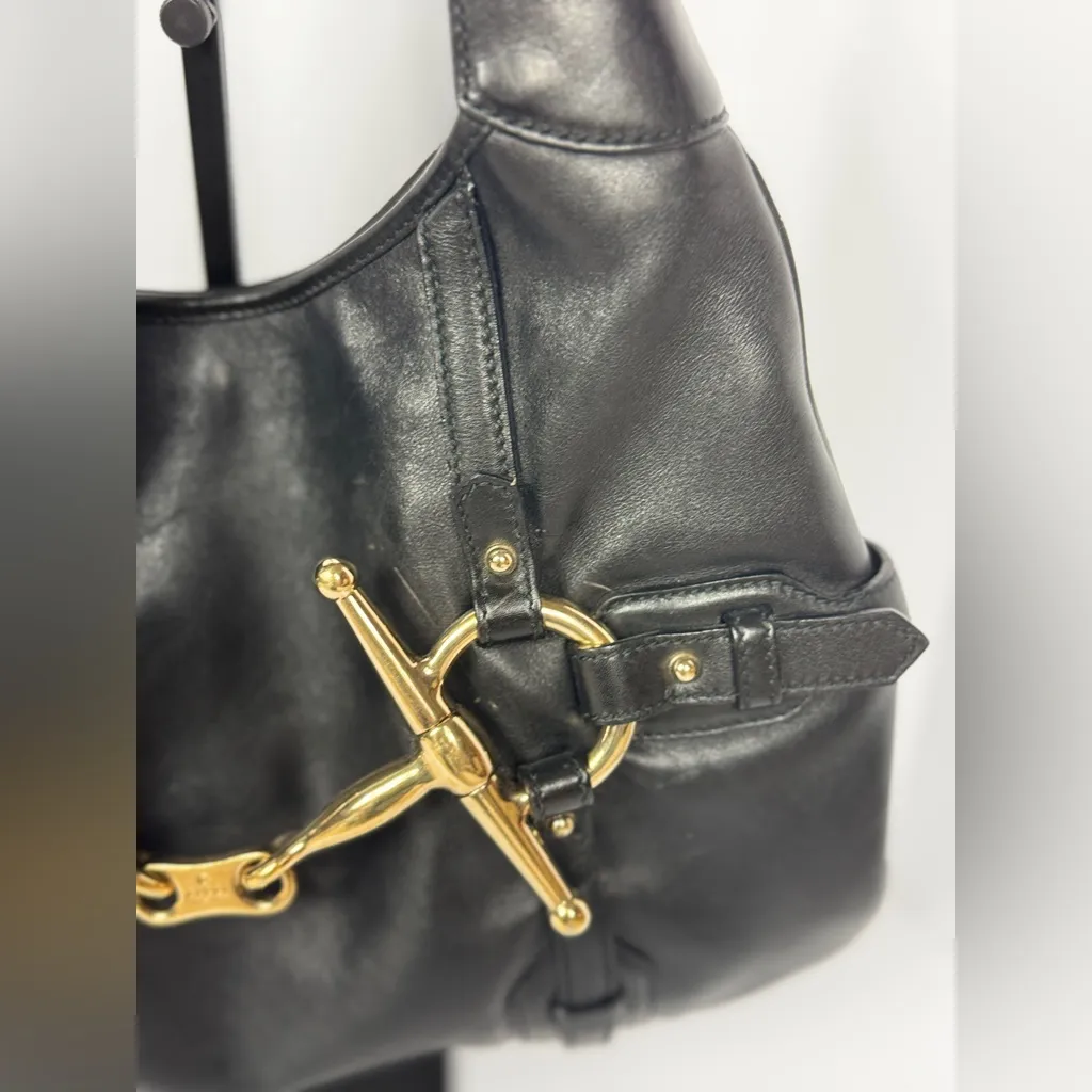 GUCCI Vintage BLACK LEATHER 85TH ANNIVERSARY GG MONOGRAM HOBO BAG - Image 2