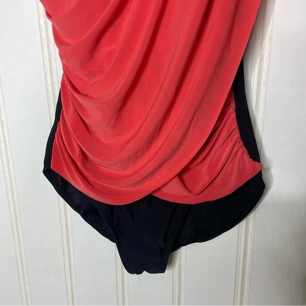 AQUA GREEN Stylish Pink/Black Shirred One Piece Swimsuit 765 - Image 5