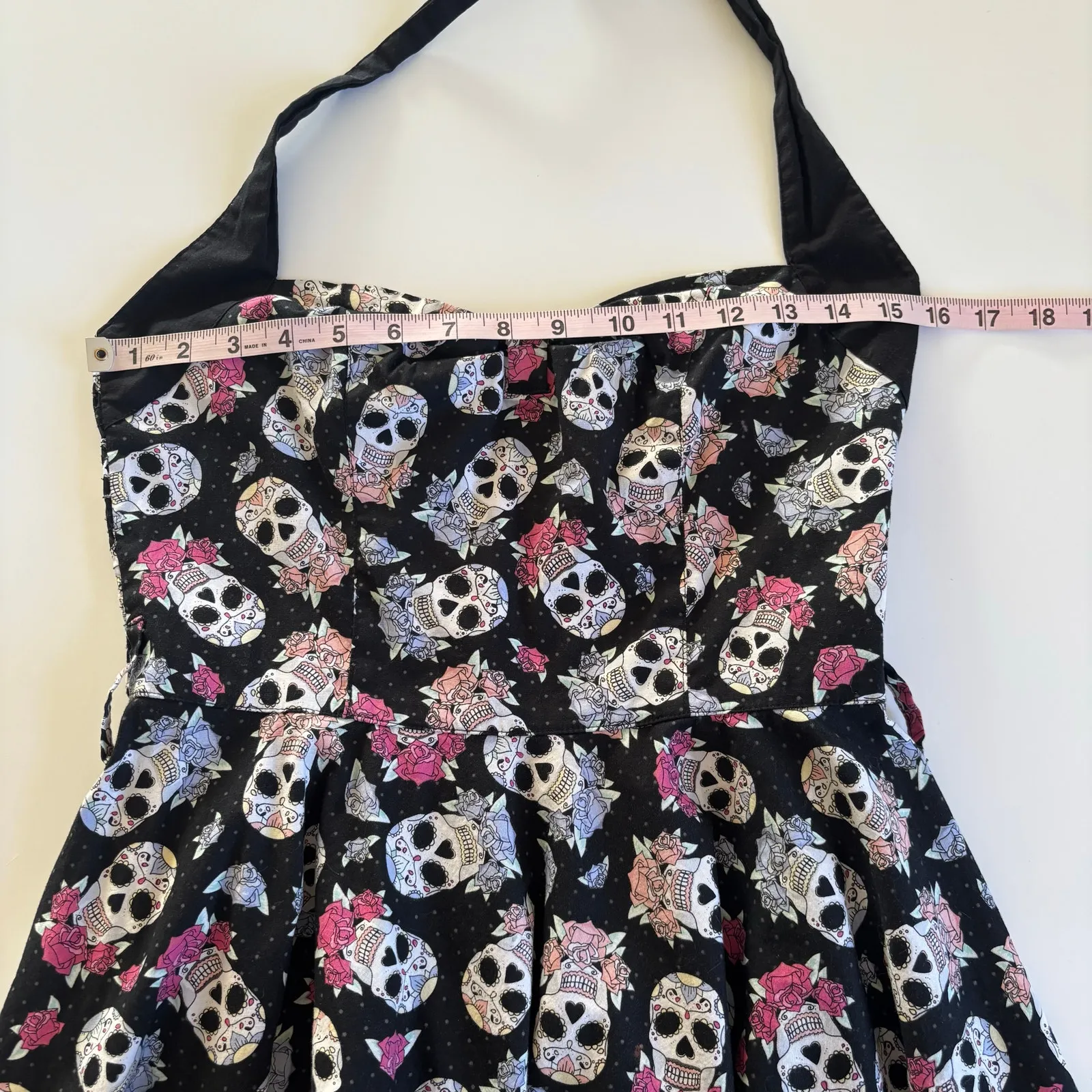 Hell Bunny Black Sugar Skull Tattoo Swing Halter Dress Women’s Small Rockabilly - Image 6