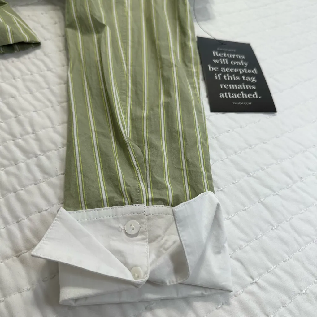 Tuckernuck Pomander Place Rohan Shirt Dress Green Striped Long Sleeves Pockets Size M - Image 12