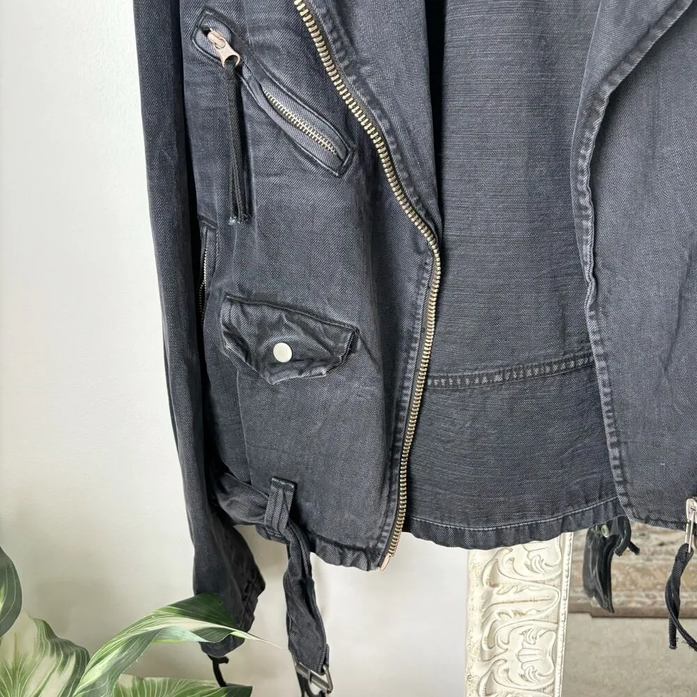 Free People  Rebel Oversized Denim Motorcycle Jacket - Image 5