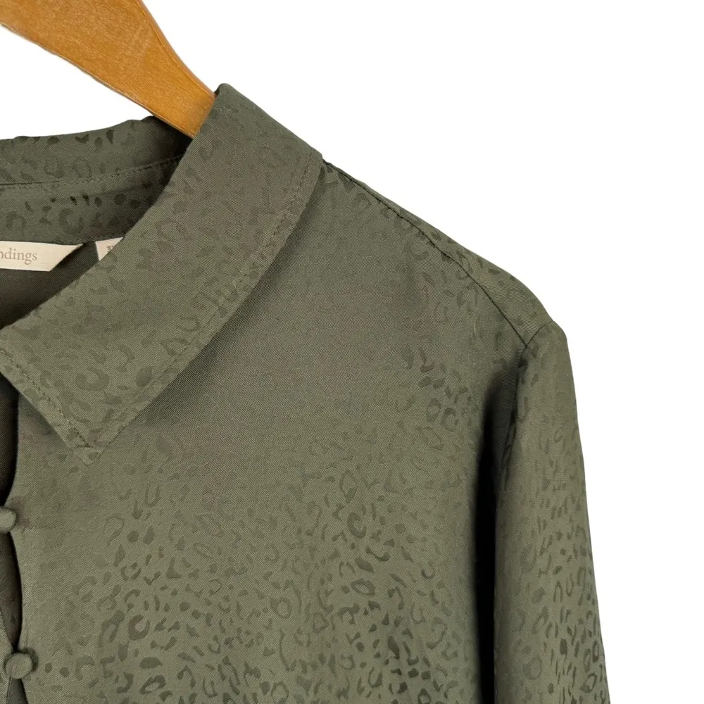 Soft Surroundings Green Jacquard Leopard Print Collared Long Sleeve Shirt Top 3X - Image 5