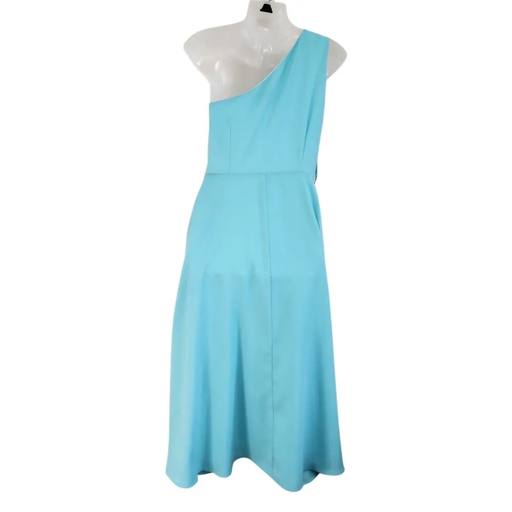 Alexia Admor One Shoulder Midi Fit And Flare Dress Side Zip Turquoise Size 4 - Image 2