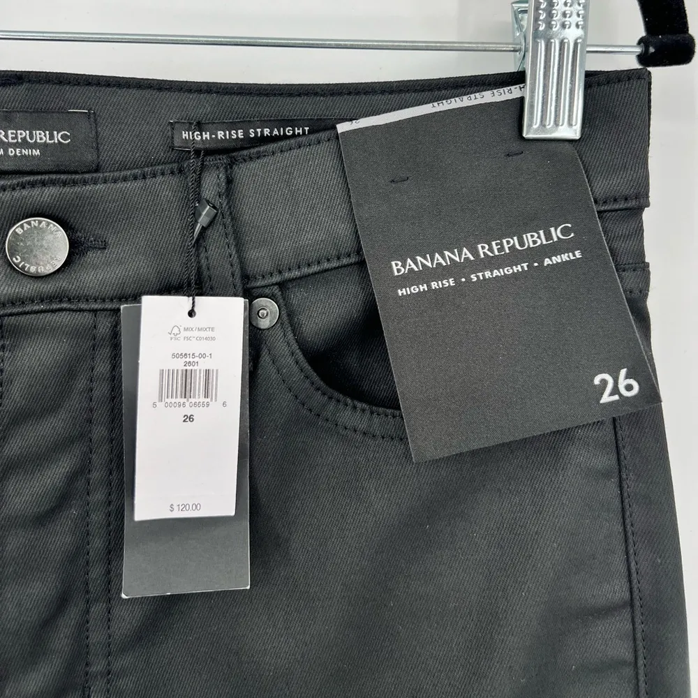 🆕 NWT Banana Republic High Rise Straight Leg Ankle Jeans Wax Coated Black Sz 26 - Image 15