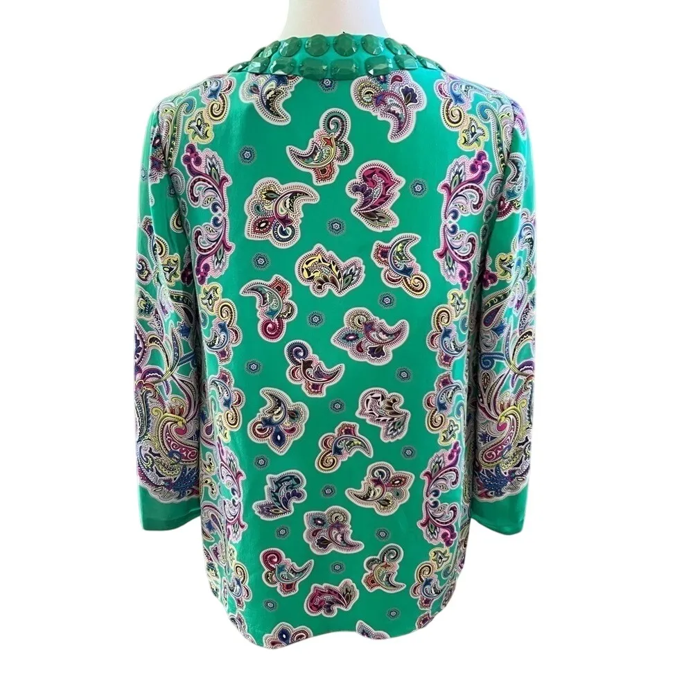 TIBI Silk Tunic Beaded‎ Neckline Bright Green Gorgeous Brunch Summer Event - Image 2
