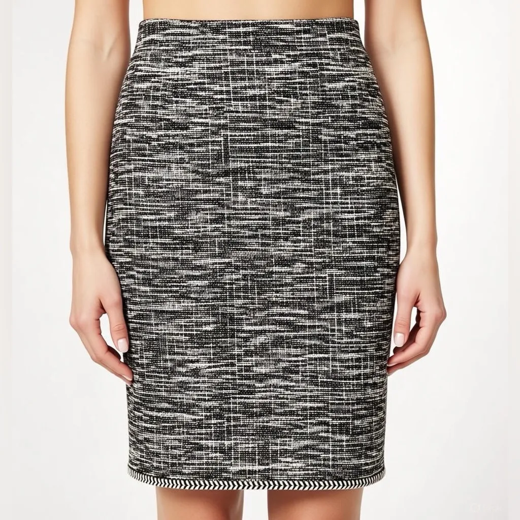 Women’s Max Studio Tweed Pencil Skirt Black White Elastic Waist L - Image 2