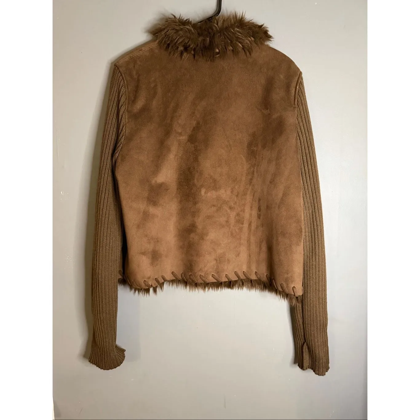 Montanaco Suede Short Jacket Faux Fur Lining Faux Saber Tooth Closure L Brown Size L - Image 5