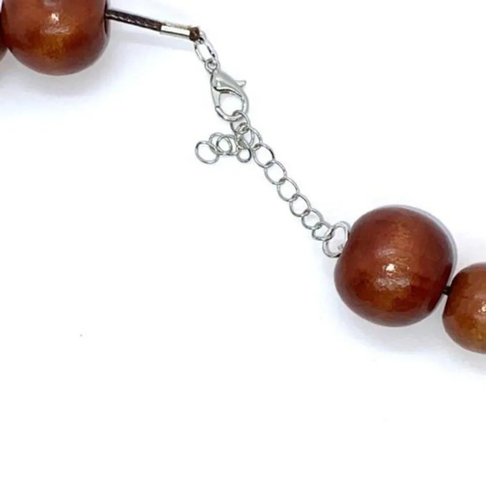 Handmade Wooden Beaded Necklace Cherry-tone wood - Image 4