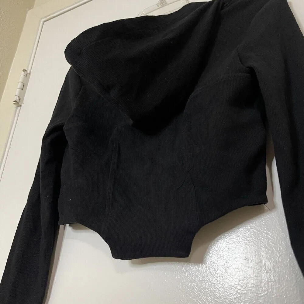 ANTHROPOLOGIE full zip ribbed black hoodie sweater size small - Image 6