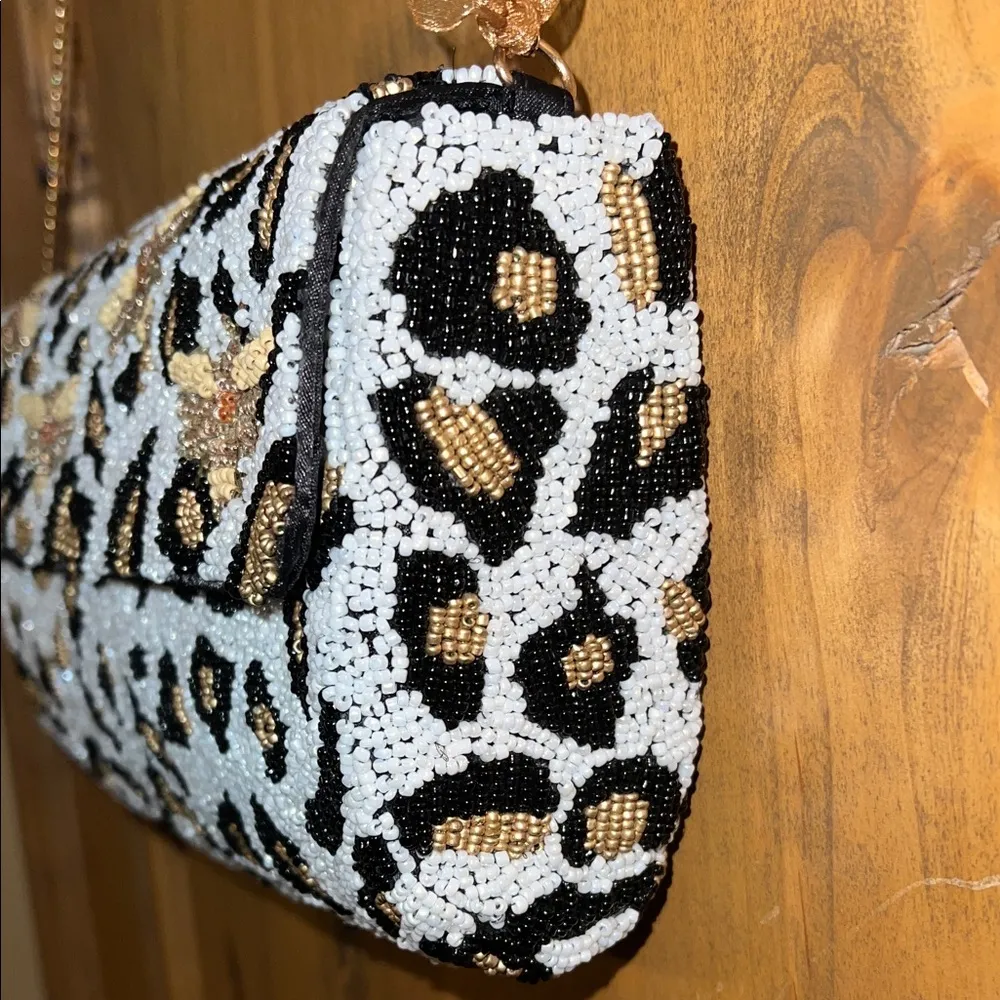 Made From India To You | Bumble Bee Leopard Print Beaded Bag White - Image 5