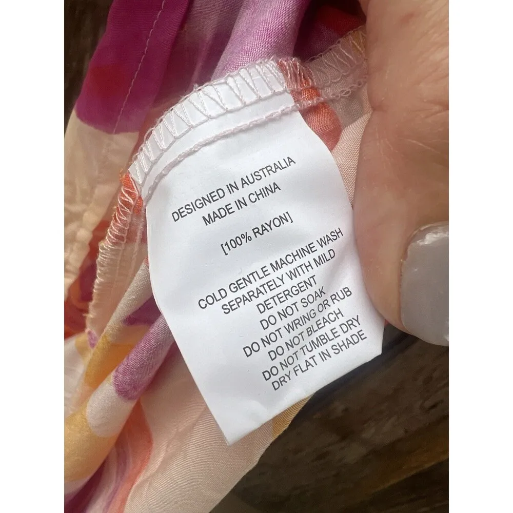 Abel the Label Anthropologie Swish Hi Lo Dress Size X Small Orange Pink Smocking - Image 5