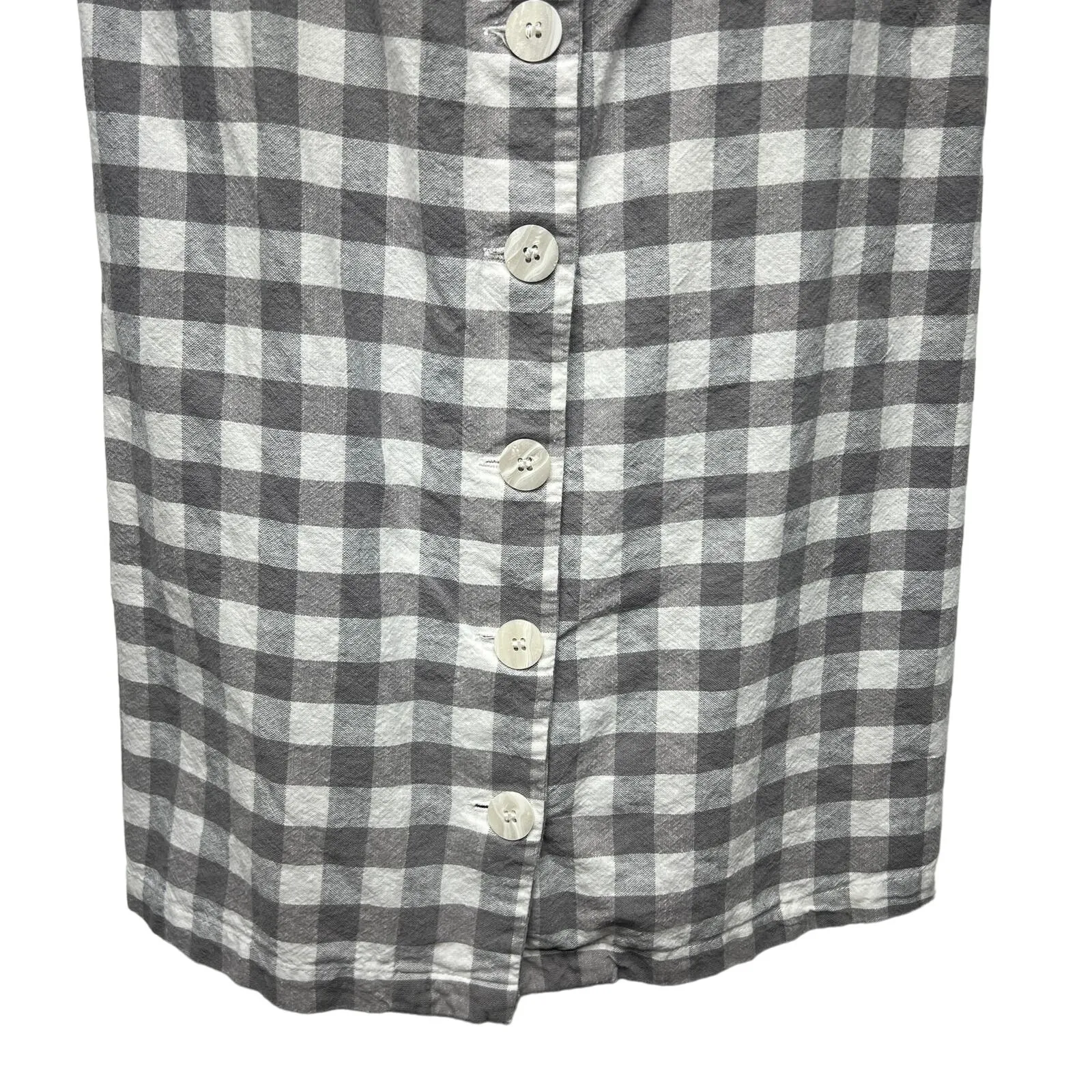 MNG Check Print Mini Dress Womens Small Linen Cotton Beachy Coquette Coastal Gray - Image 6