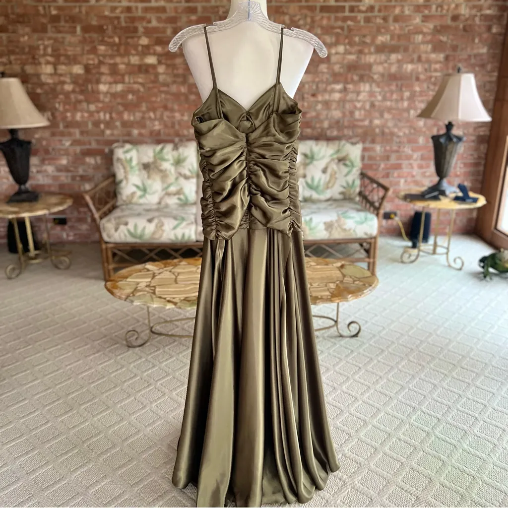 Jessica McClintock Gown Satin Ruched Olive Green Dress Cocktail Evening 4 - Image 14