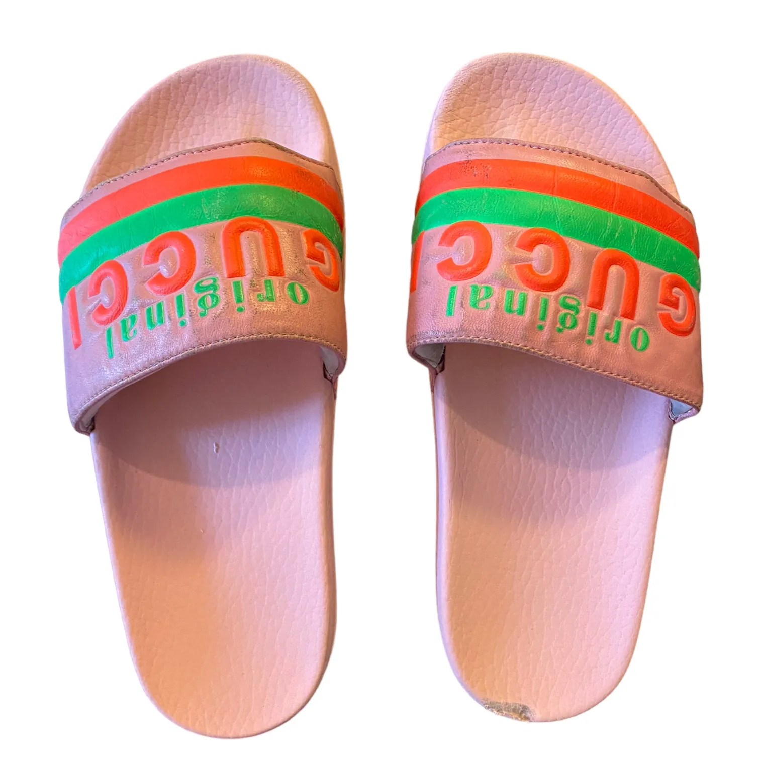 Gucci  Limited Edition Authentic Neon Pink Pool Beach Slides Size 6 - Image 3