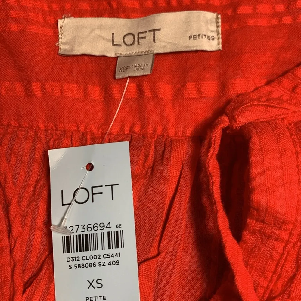 Women's LOFT Ann Taylor Striped Ruffle Sleeve Tie Neck Top Size XS Petite NWT - Image 4