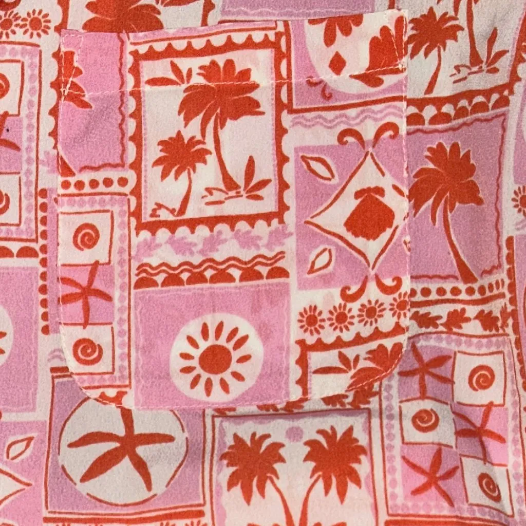 Sigrid Olsen Sleepwear Pajamas Set Small Pink Orange Beach Shorts Collar Button - Image 3