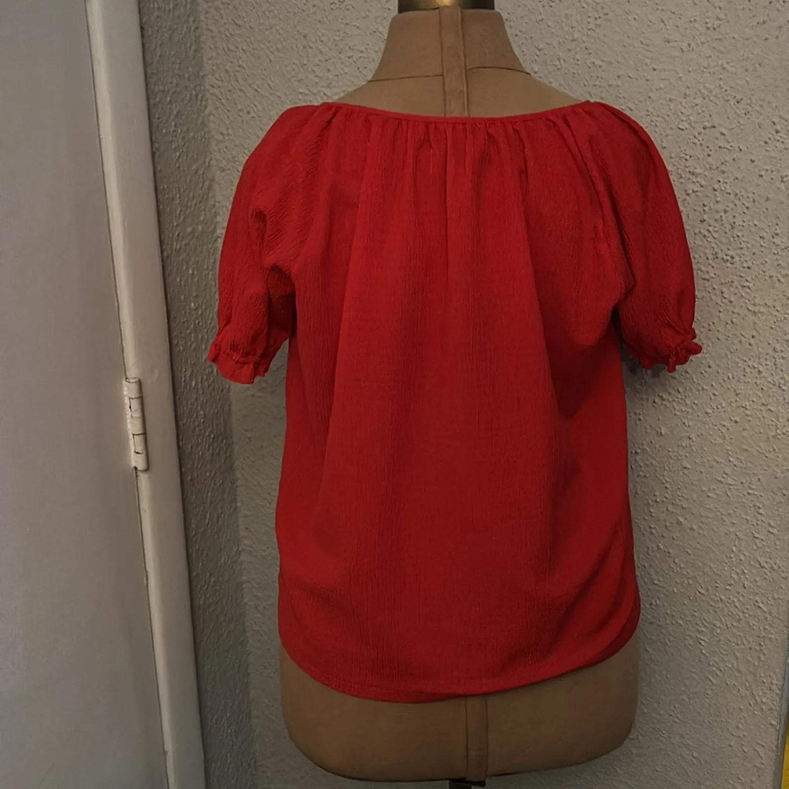 Madewell Texture & Thread Peasant Top Red Puff Sleeve S Boho Costal Cowgirl Chic - Image 2