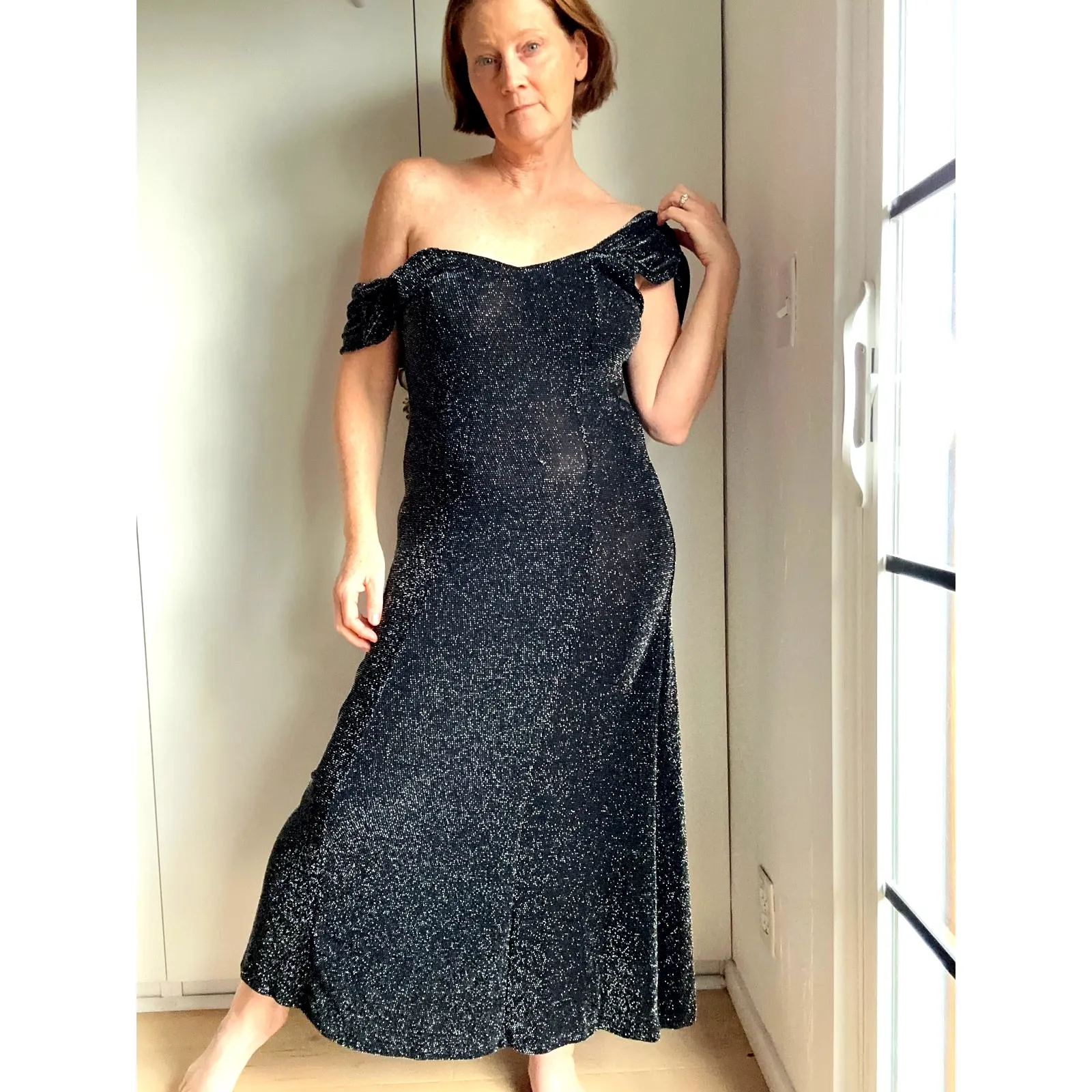 Vintage Sparkle Maxi Dress Size L Made in USA Black Silver Cocktail Party Dress Size L - Image 7