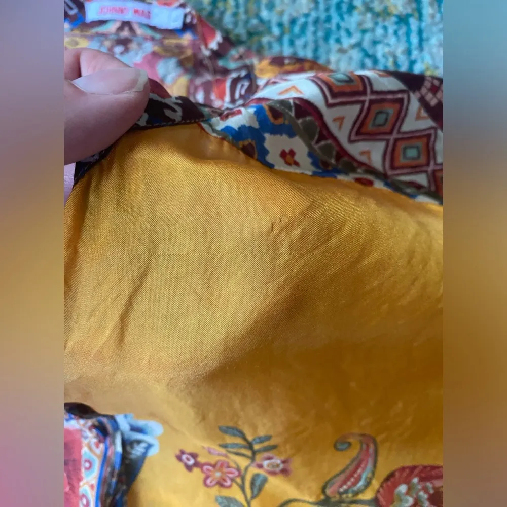 Sasha Maine yellow floral multi silk tunic blouse, size large - Image 8