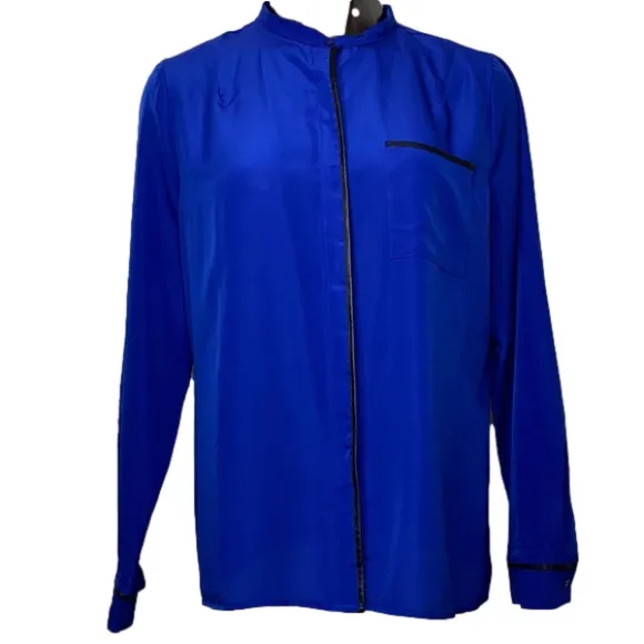 Worthington Women’s Blue & Faux Black Leather Long Sleeve Blouse Size XLP - Image 2