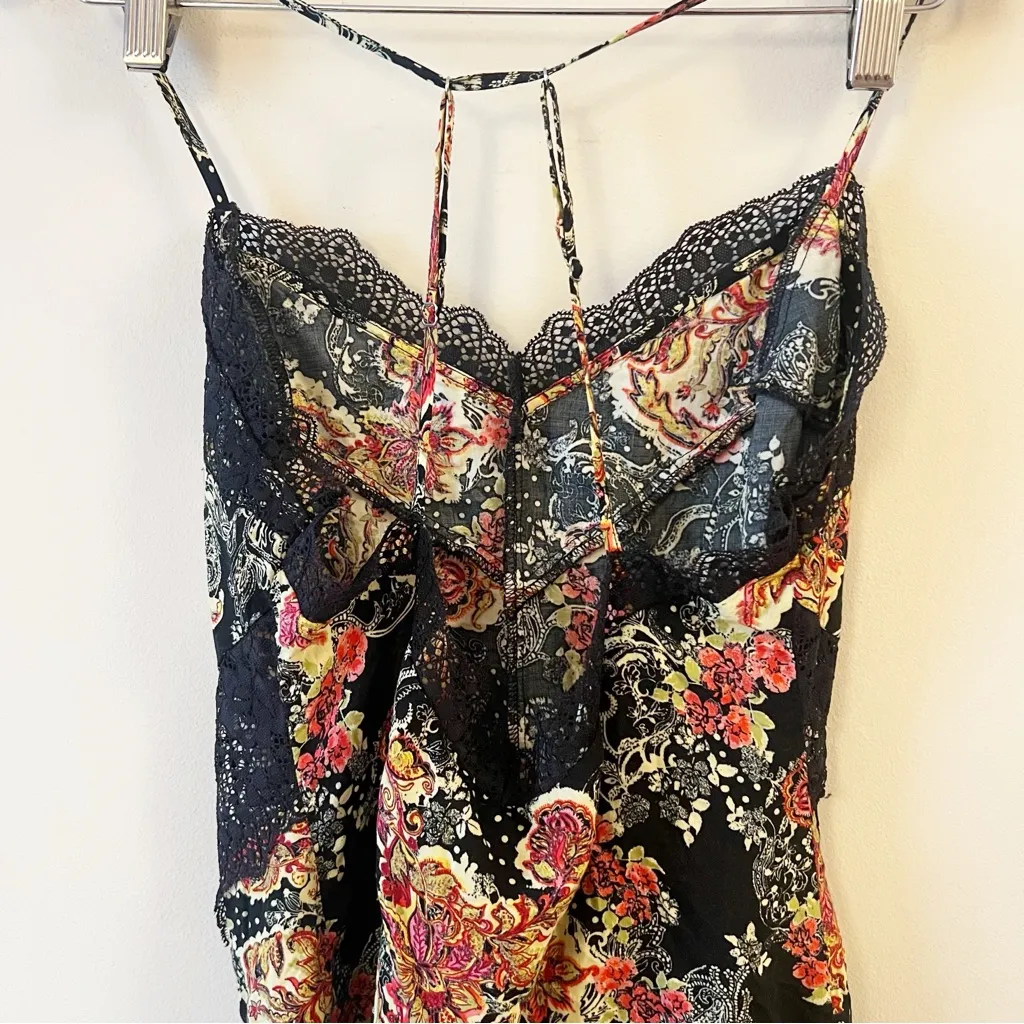 Free People Intimately Black Lace Mini Slip Dress Pink Floral Print Small - Image 7