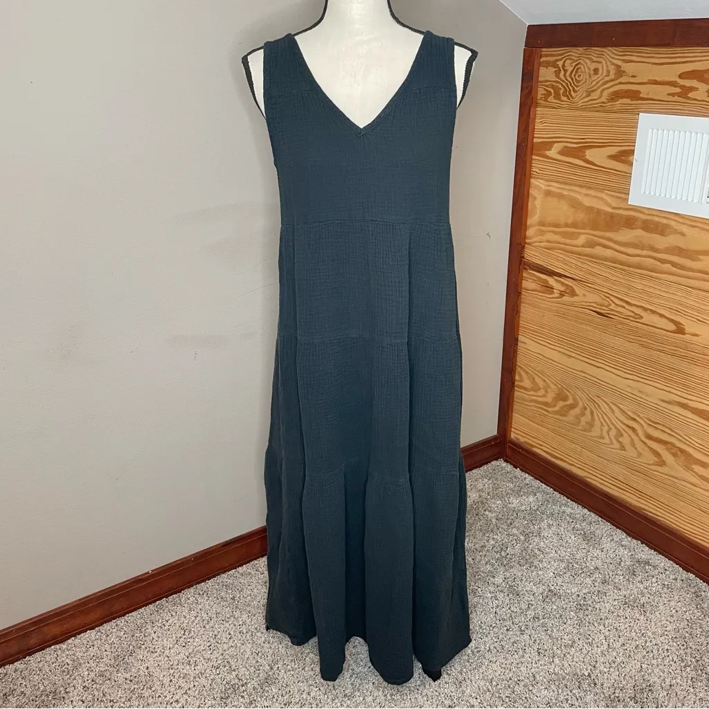 Marine Layer Corinne Double Cloth Maxi Dress Black Small Gauzy Cotton Sleeveless - Image 2