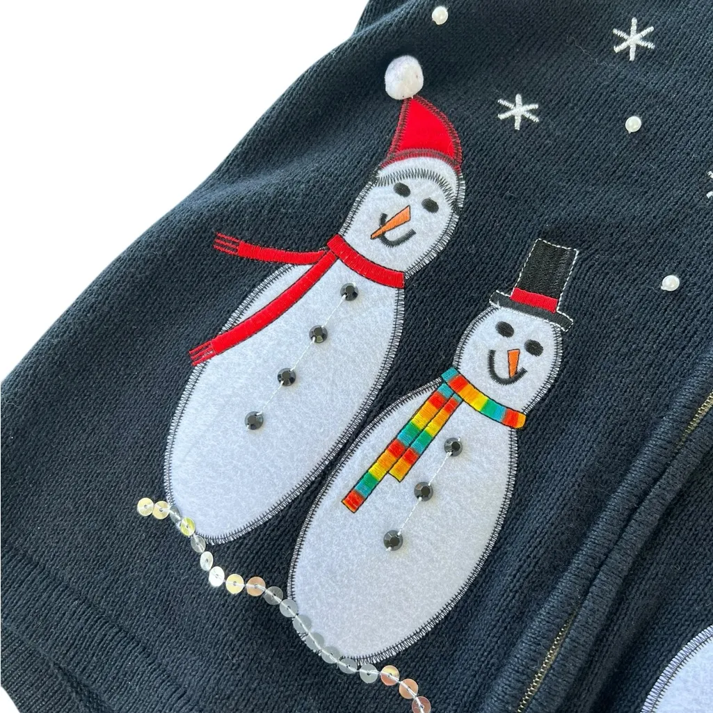 Festive Snowman Embroidered Vest Blue Size L - Image 3
