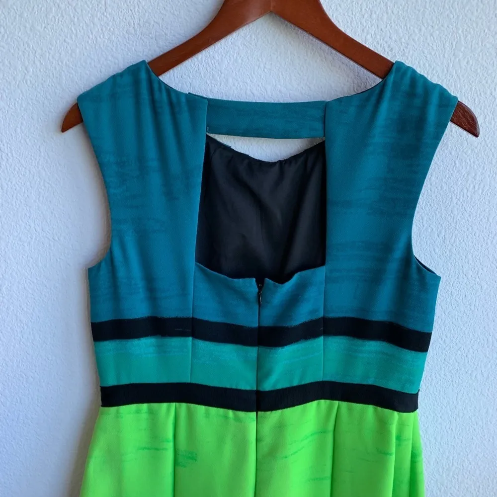 Adrianna Papell Geo Block Dress Green Black Preppy Summer Event Wedding Shower 8 - Image 2