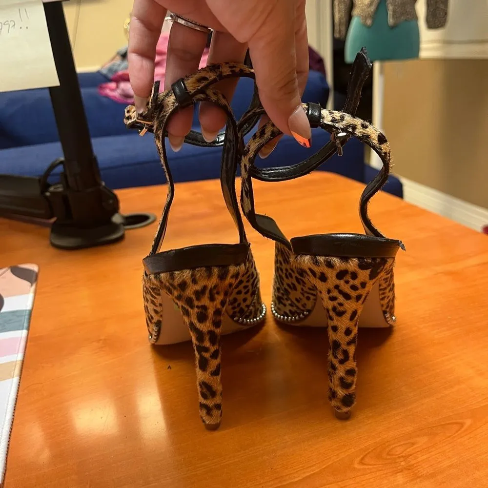 Gianni Bini Pumps Renatay Leopard‎ Calf Hair Studded Ankle Strap Heels Size 8.5M - Image 9