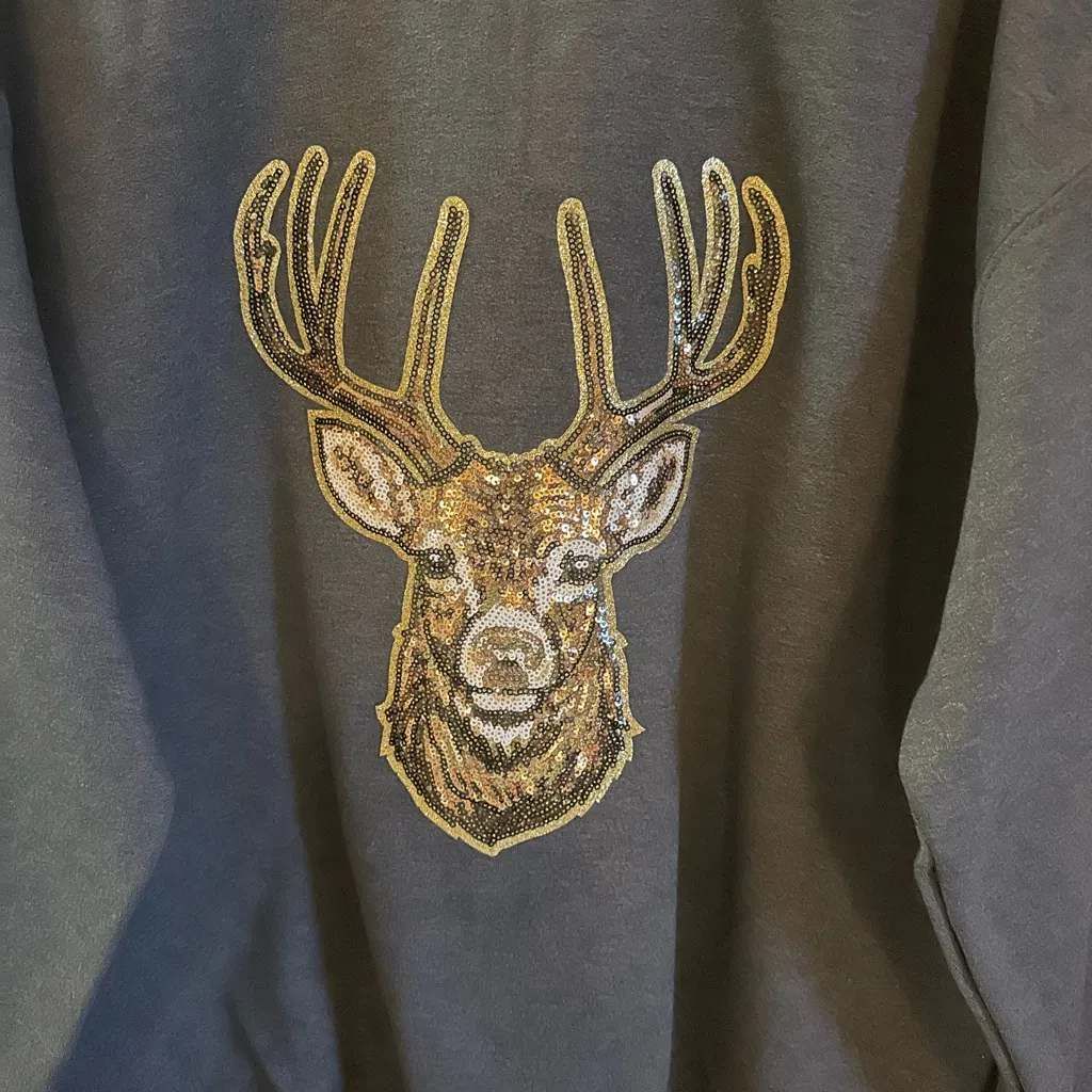 Deer big buck hunting Women's sequin Graphic Sweatshirt Size L - Image 5