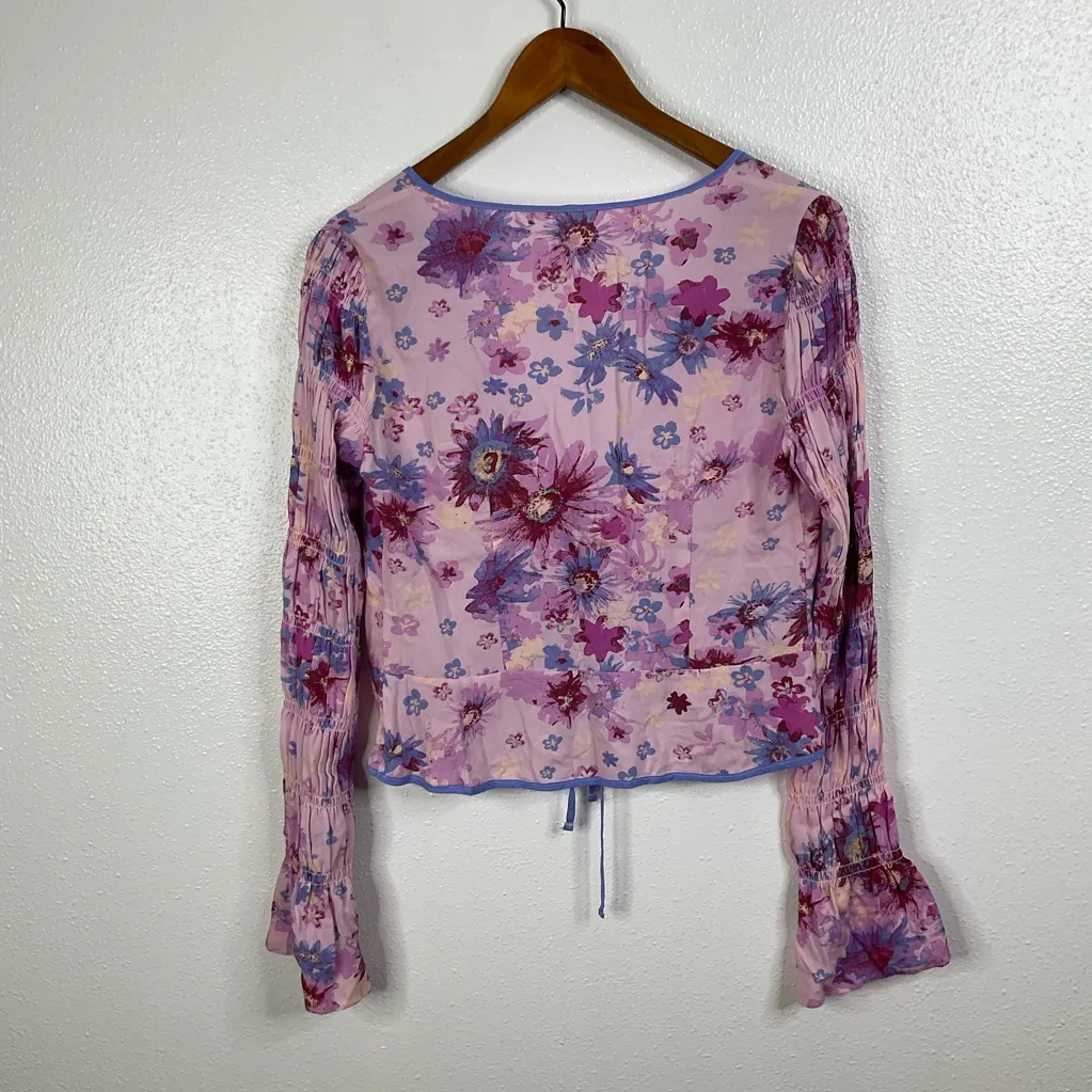 Free People Venice Floral Print Tie Front Boho Top Size Xsmall - Image 4