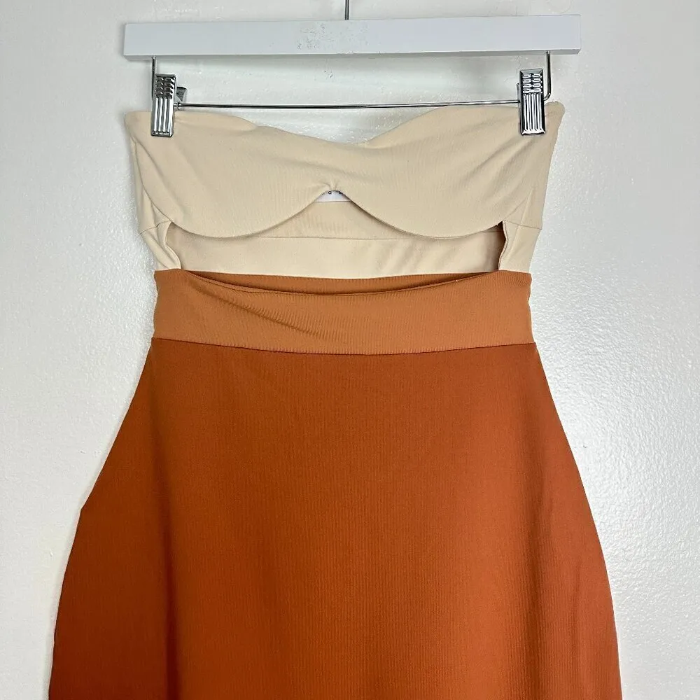 SUSANA MONACO Colorblock Cutout Detail Tube Midi Dress in Toffee Size X-Small - Image 4