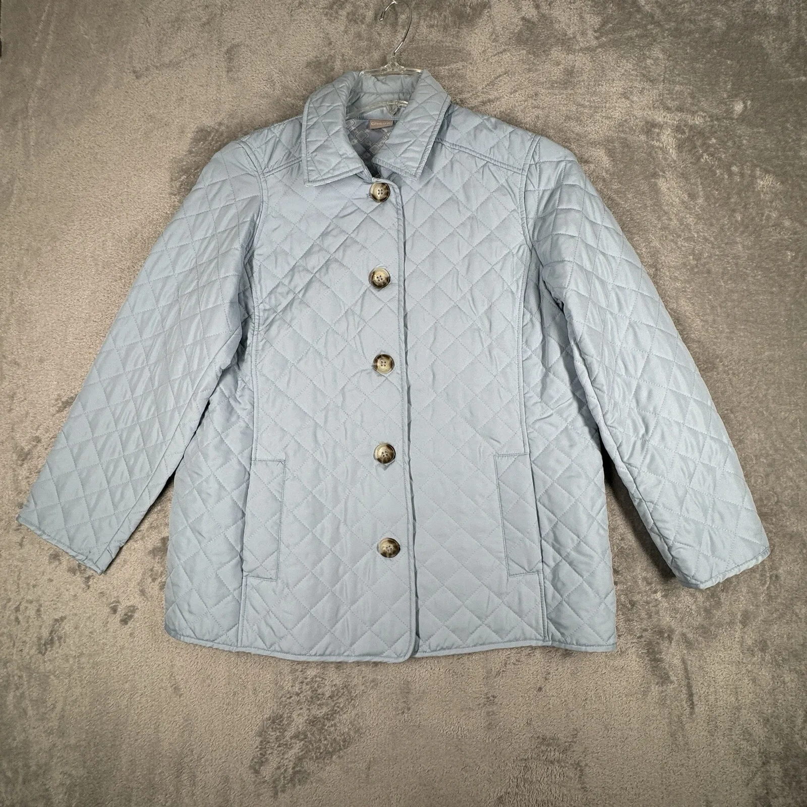 Chico's  Quilted‎ Jacket Womens Large Light Blue Button Front Lightweight Cottage - Image 2
