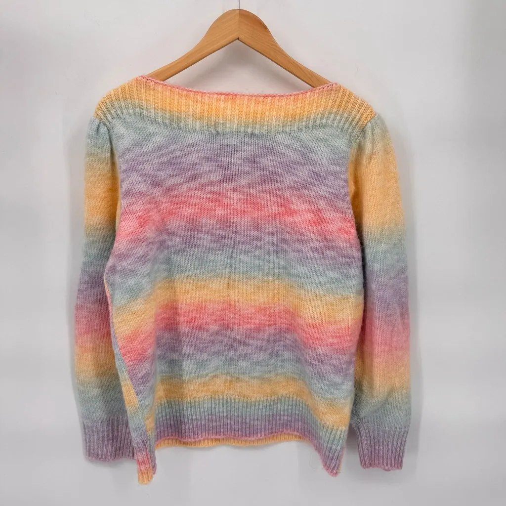 Design365 Boat Neck Sweater Womens XL Rainbow Knit Wool‎ Blend Puff sleeve Pink - Image 5