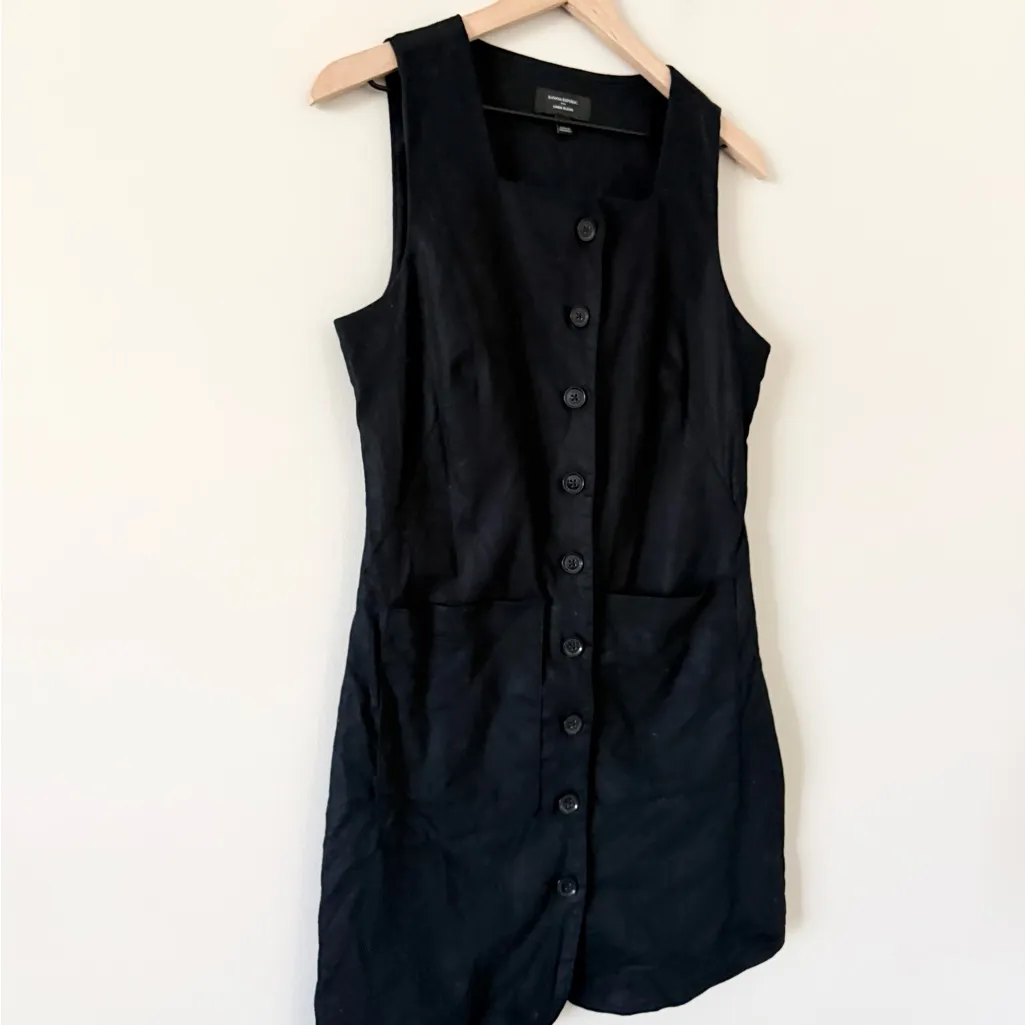 Banana Republic Linen Blend Square Neck Mini Dress in Black Size S - Image 3