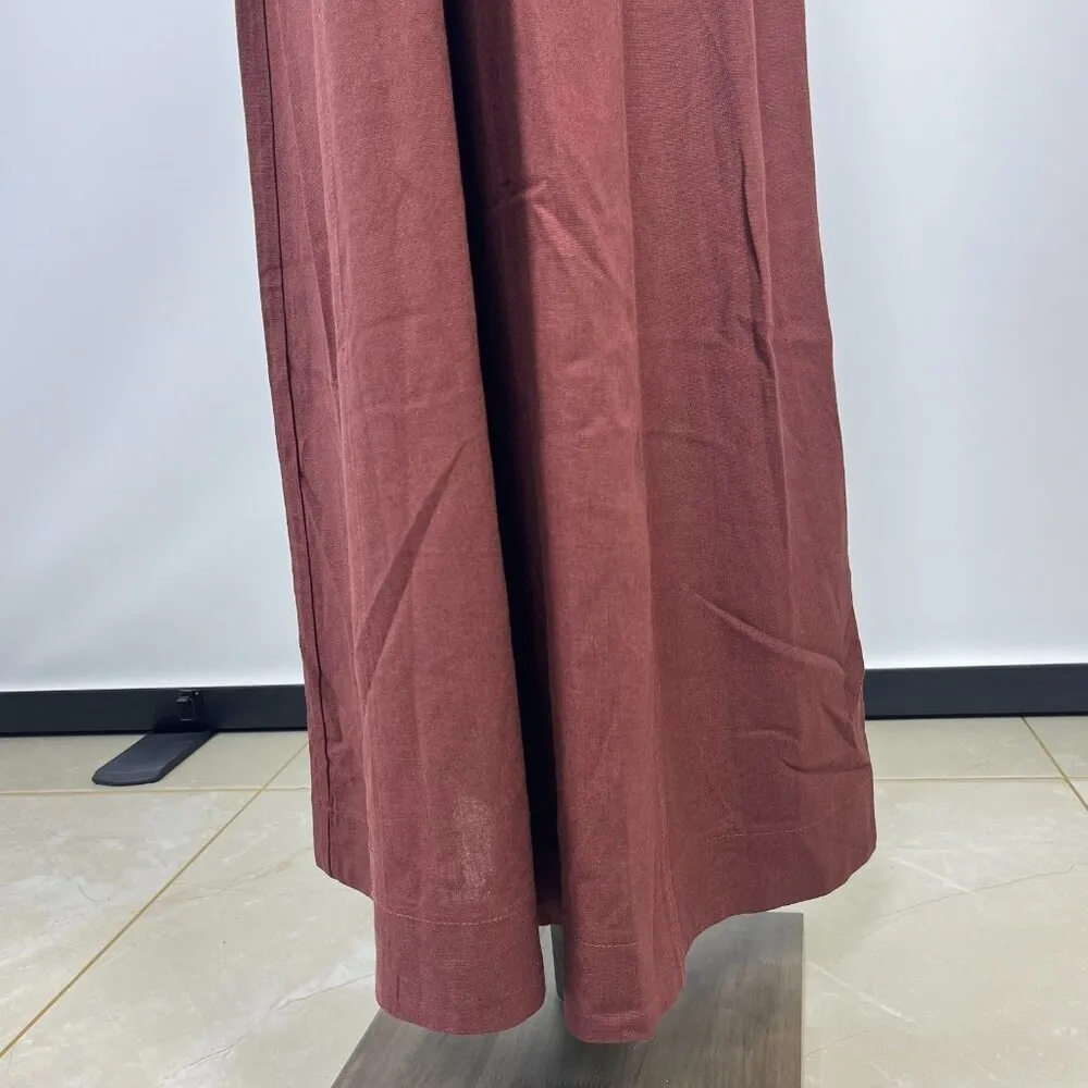 NWOT Farm Rio Linen Blend Sleeveless Halter Wide Leg Jumpsuit Sz L Brown - Image 5