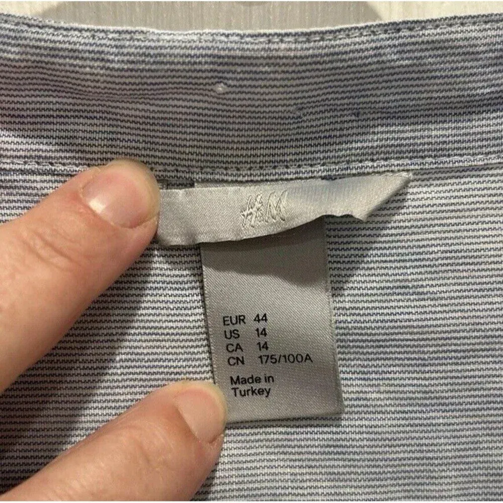 H&M Divided Blue Striped Linen Cotton Buttondown Tunic Top‎ Blouse Women’s Sz 14 - Image 2