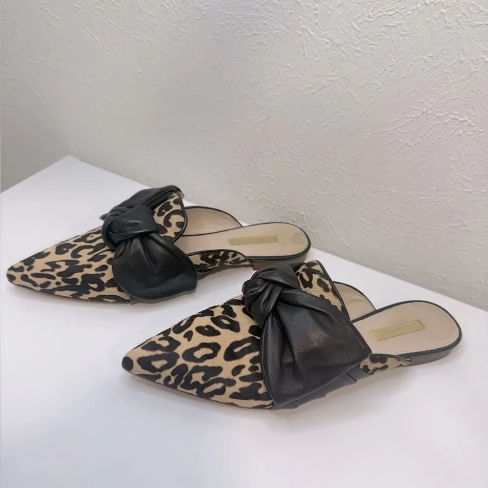 LOUISE ET CIE Leopard Calf Hair Bow Mule Flats Size 6.5 - Image 2