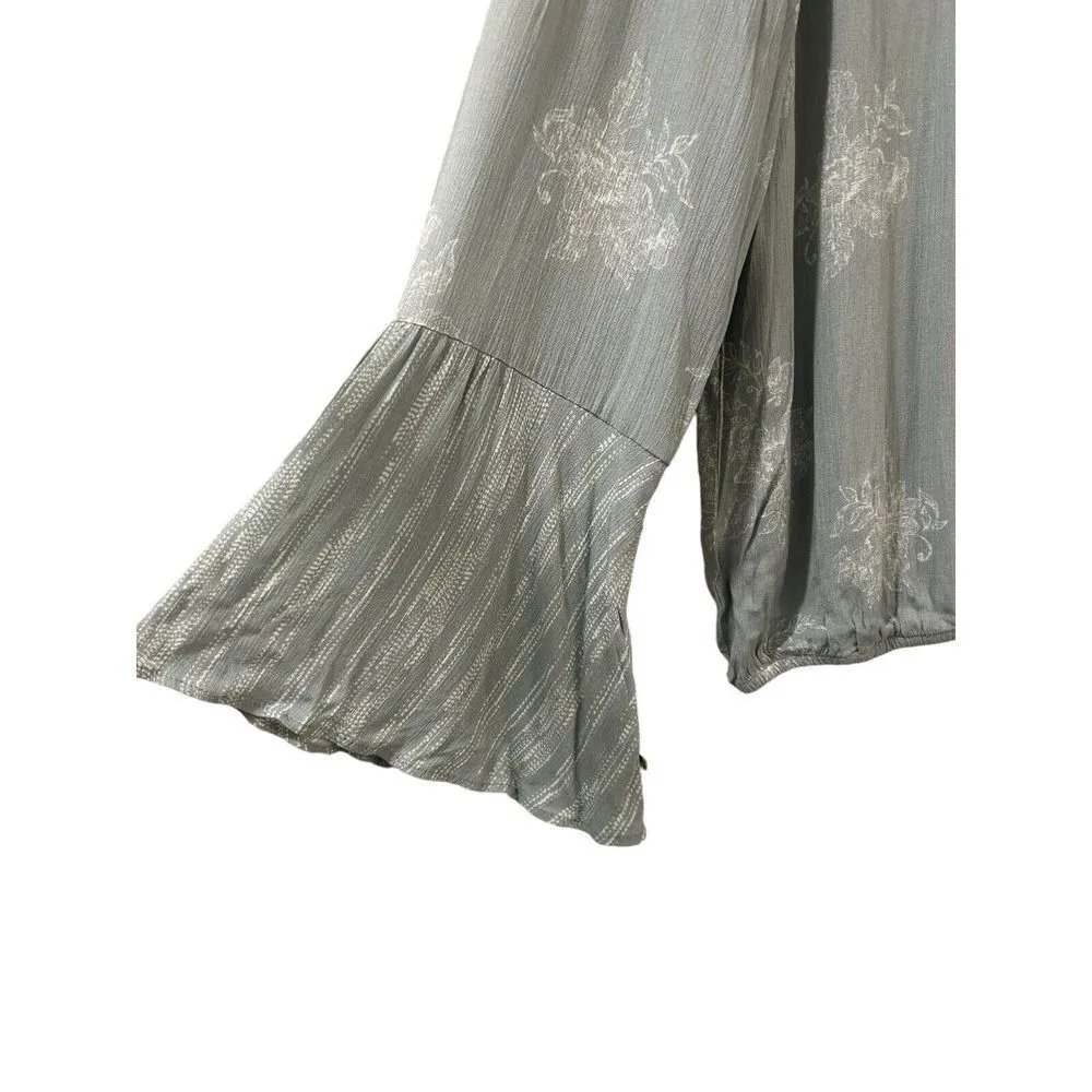 SANDY and Sid floral Long Bell Sleeve boho peasant top womens Large NWT Green - Image 5