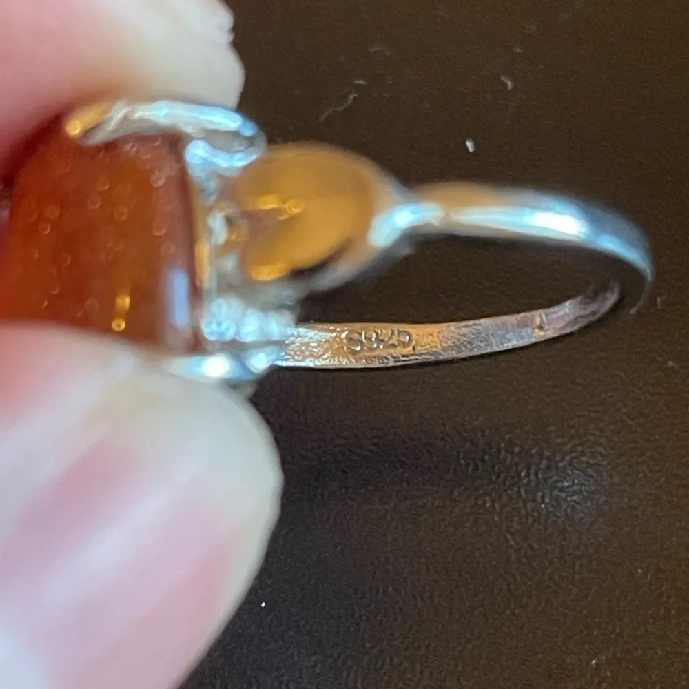 tan gemstone S925 silver ring size 6.5 - Image 6