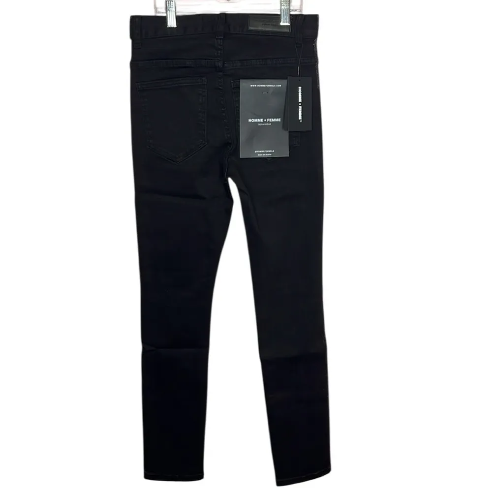 Homme + Femme Glitter Side Skinny Distressed Jeans Black. Size 28 Black - Image 5