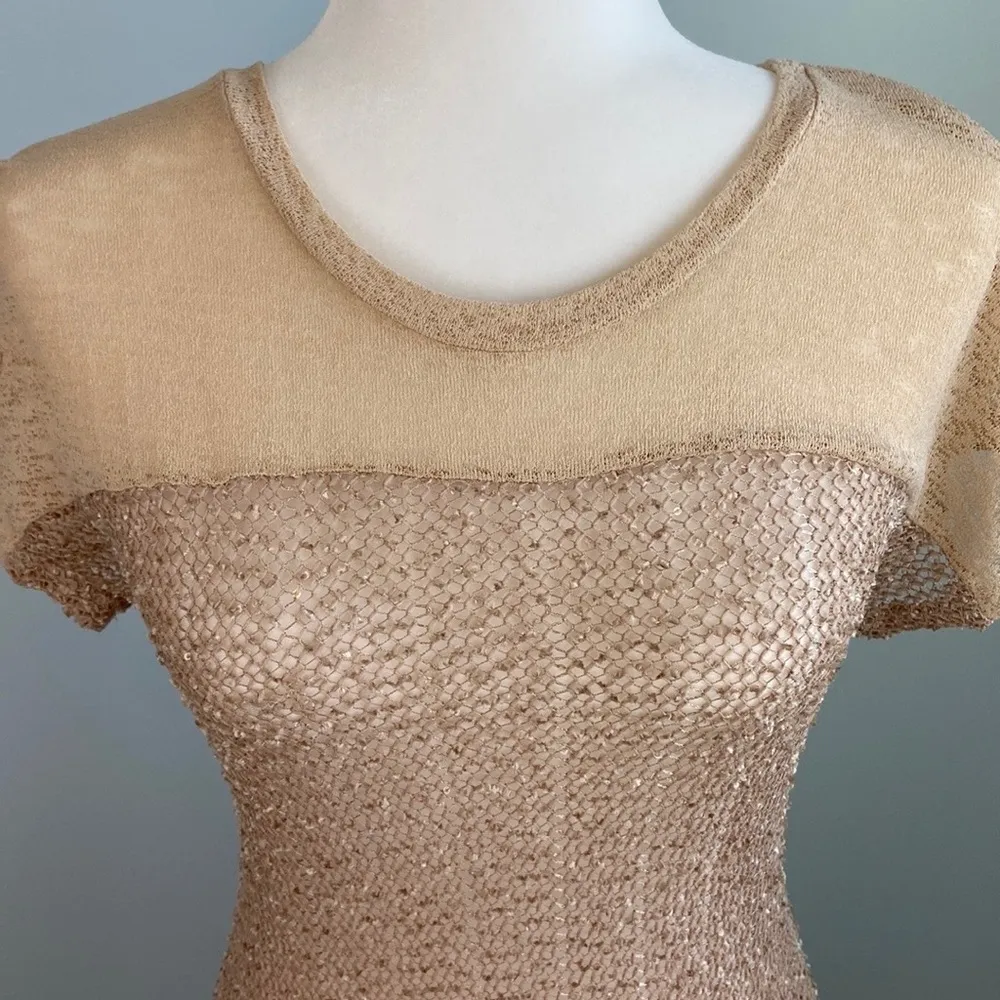 A’reve Cream Open Knit Crochet Cap Sleeve Dress Fringe Hem Embroidered Lace Sz S White - Image 4