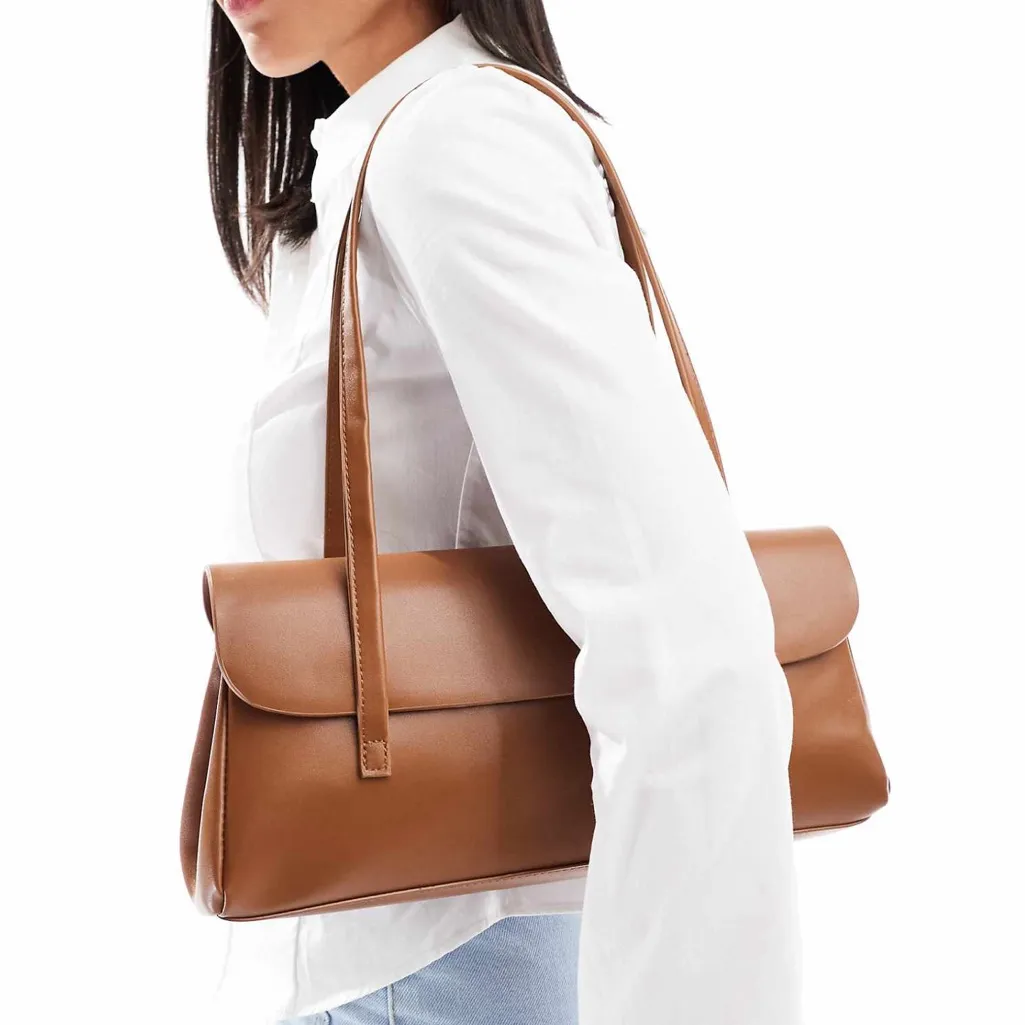 ASOS - tan brown flap shoulder bag elongated faux leather purse - Image 2
